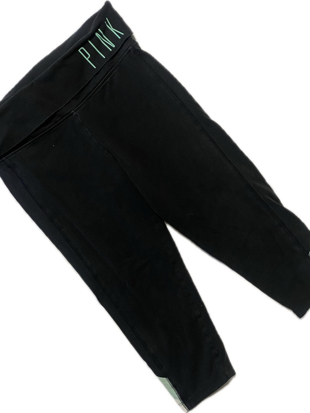 PINK fold over Black Capri Leggings with Mint Logo